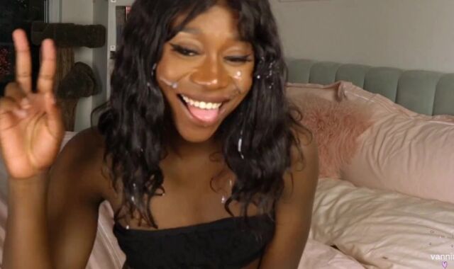 Vanniall's Biggest Self Facial cumshot Jizm Shot Yet! Stroking Her Thick Hard-on and Gobbling Jizz