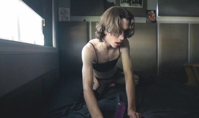 Brainwashed Sissy plays with faux pecker