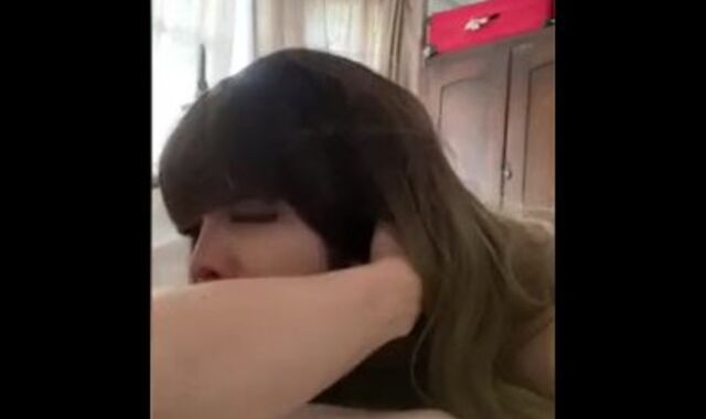 Trans girl deep-throating a monster white dinky