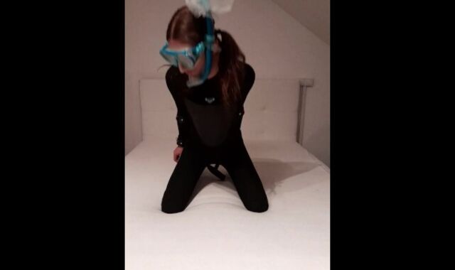 Trans Female Wetsuit Self Restrain bondage Stimulated and Breathplay in Snorkel Gear