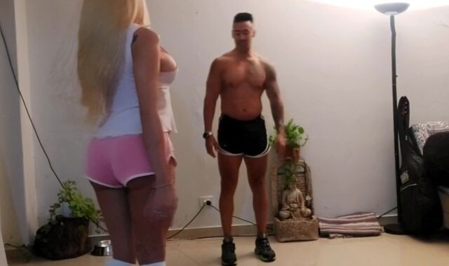 Barbie Anderson Monstrous-boobed and gorgeous she-creature fucks her intimate trainer