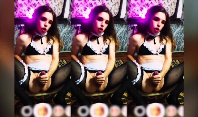 The trans maid likes to jack her lil'' hard-on she is so nice