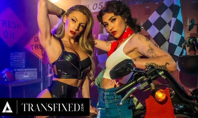 HYPNOTIZED - Mechanic Brookly Gray Services Biker Jade Venus' TRANS DICK And Gets FACE BONED!