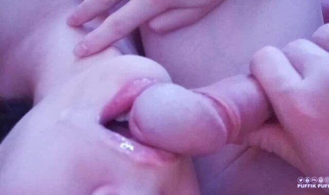 Lovely trap deep-sucking big head trouser snake and swalowing cum