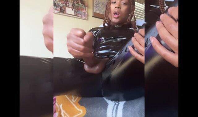 YAM-SIZED PINK CIGAR TRANS HOTTIE DRAINING IN LATEX SUB GARMENT